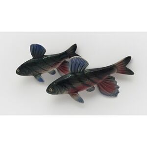 VTG Ceramic JAPAN Trout FISH Salt & Pepper Shakers 2 1/2" Green Blue Pinkish